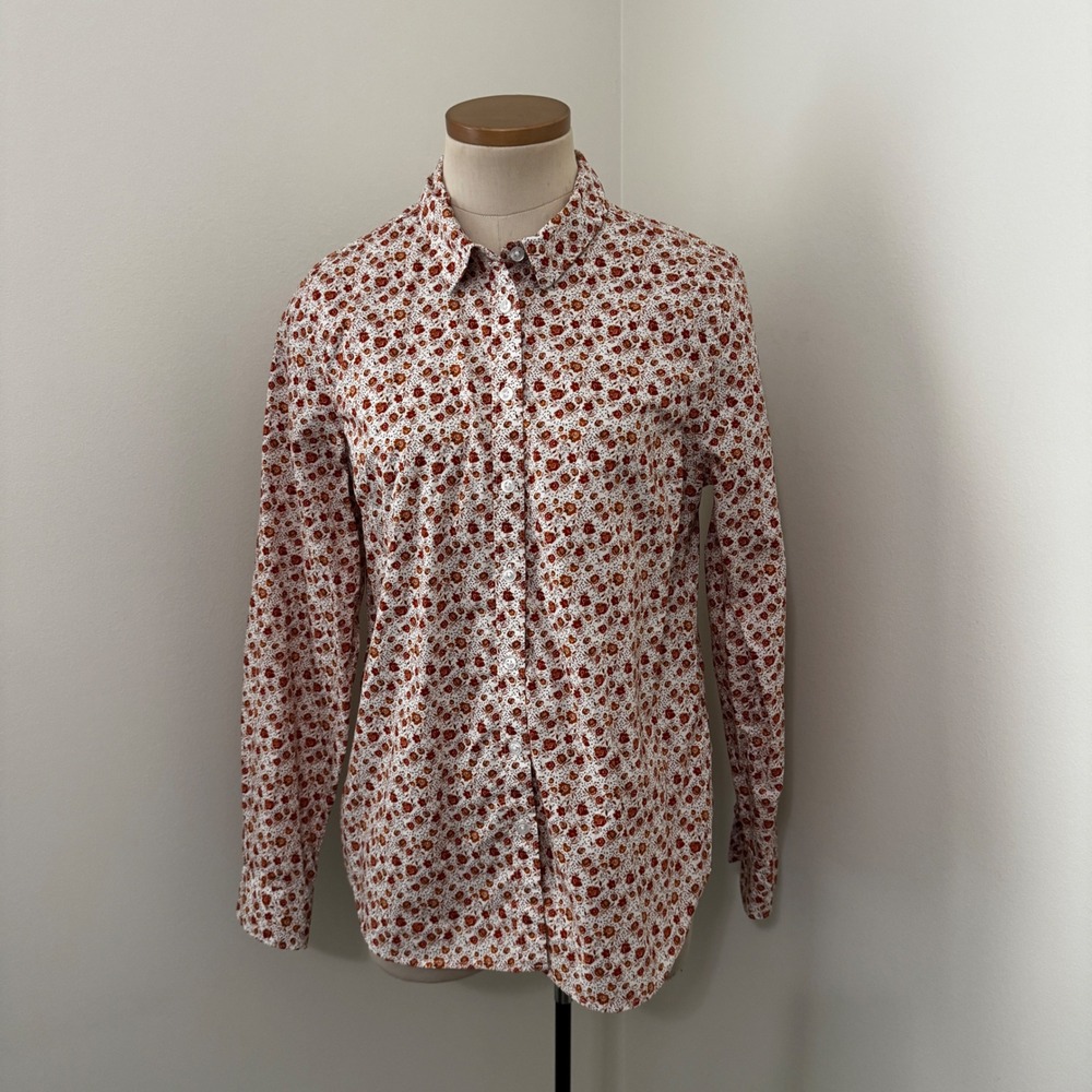 Garnet Hill 6 Orange Floral Long Sleeve Button Down Top Blouse Cottagecore Fall